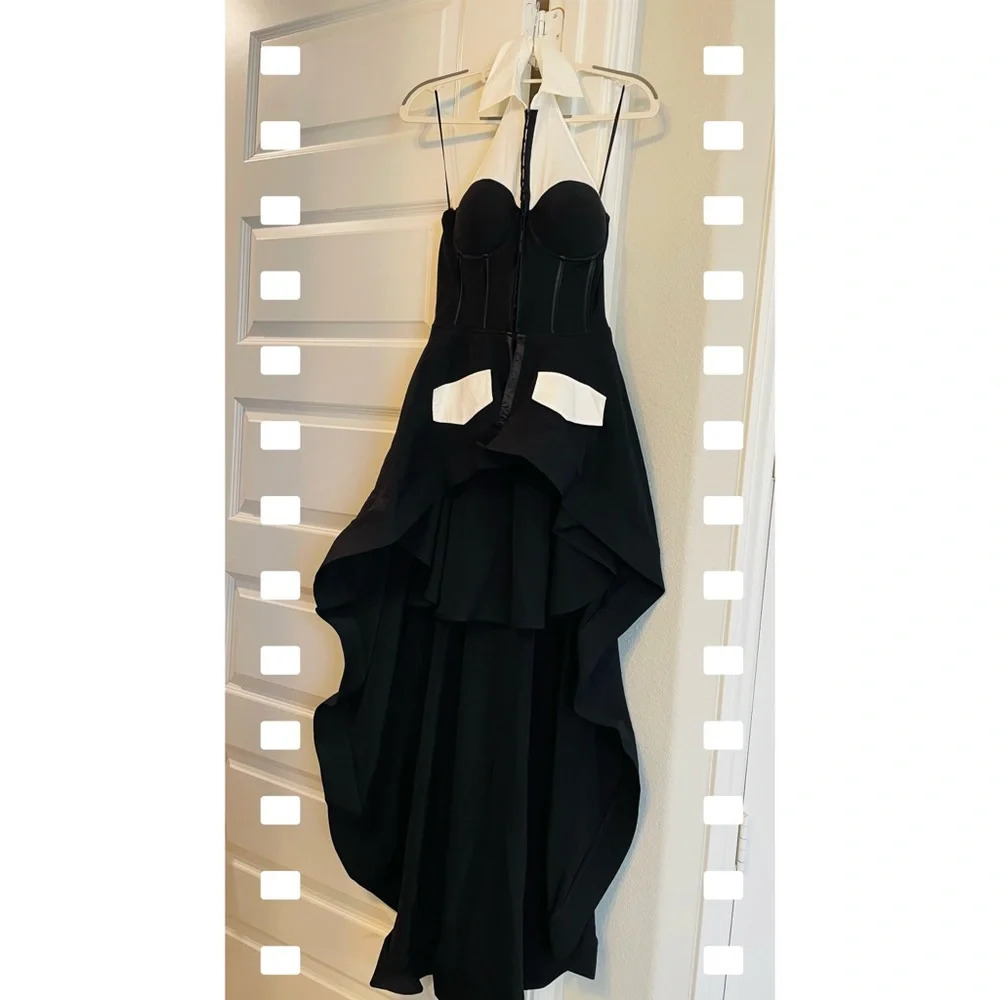 NWOT Elegant Black and White Akira Halter Dress, Size Small
